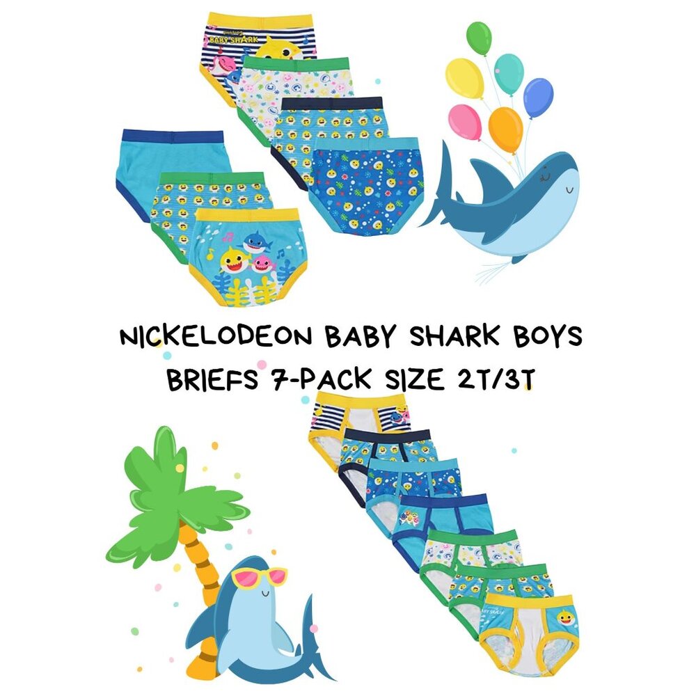 Nickelodeon Baby Shark Boys Briefs 7-Pack Size 2T/3T 100% Combed Cotton